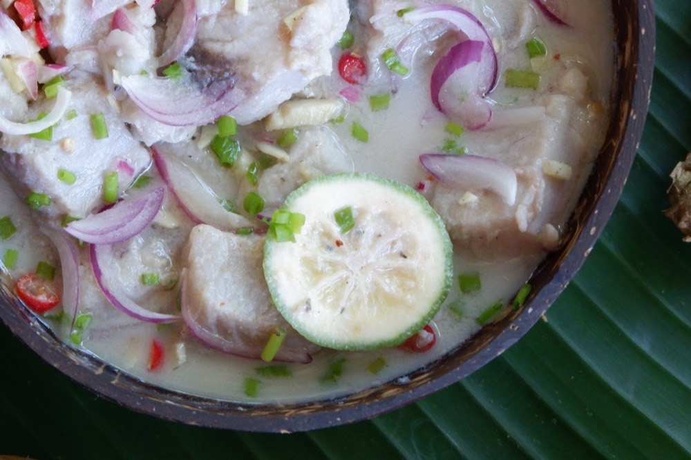 Filipino kinilaw raw fish cured in vinegar and citrus